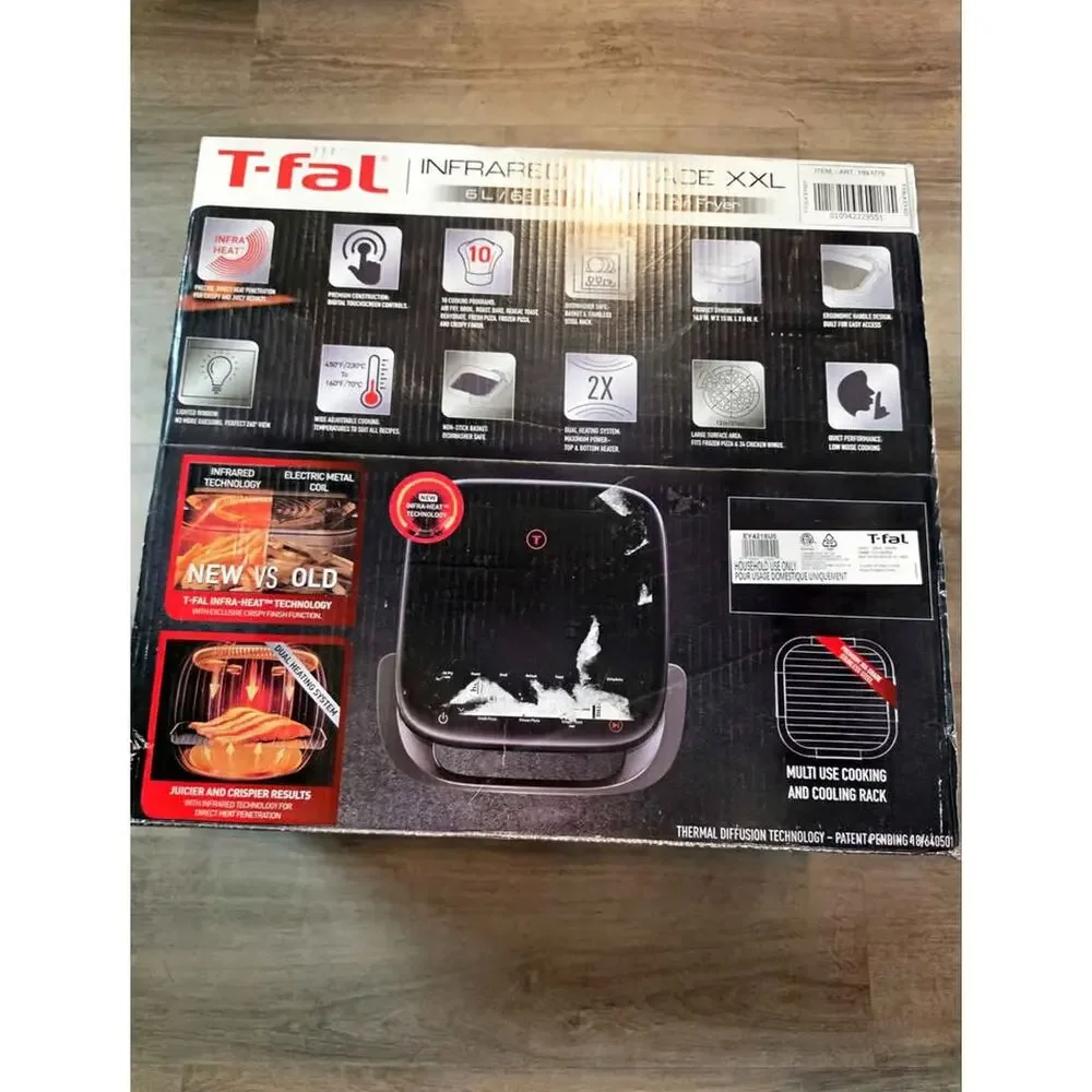 T-fal Surface XXL 6.3 Qt Infrared Air Fryer, 1800W, No Preheat, Black.